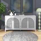 4-Door Storage Cabinet with Rattan Door Panels