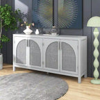4-Door Storage Cabinet with Rattan Door Panels