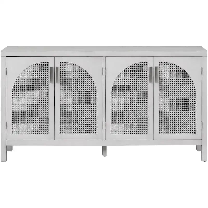 4-Door Storage Cabinet with Rattan Door Panels