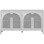 4-Door Storage Cabinet with Rattan Door Panels