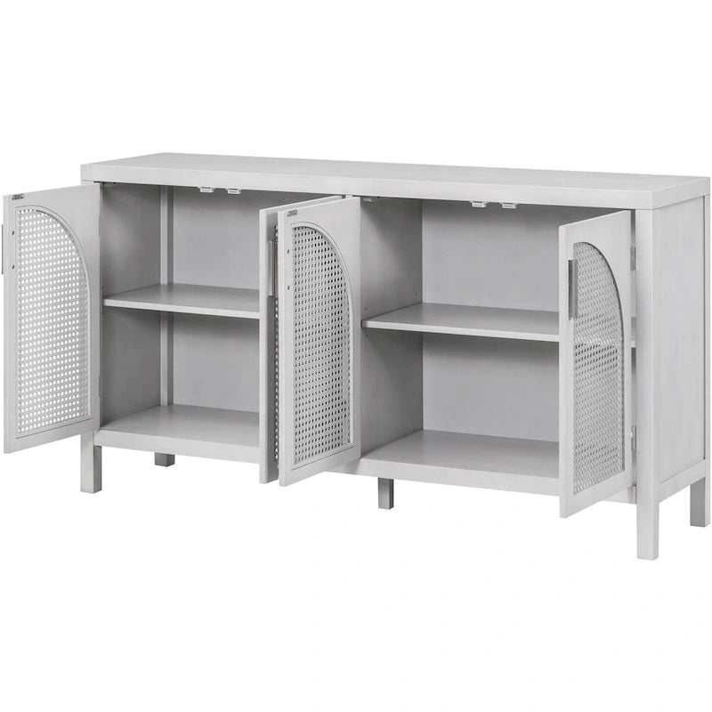 4-Door Storage Cabinet with Rattan Door Panels