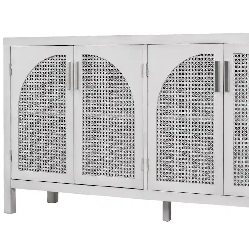 4-Door Storage Cabinet with Rattan Door Panels