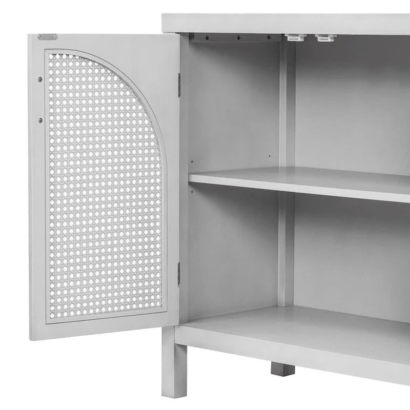 4-Door Storage Cabinet with Rattan Door Panels