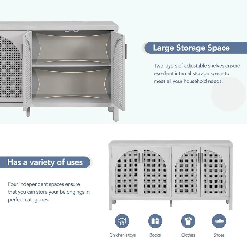 4-Door Storage Cabinet with Rattan Door Panels