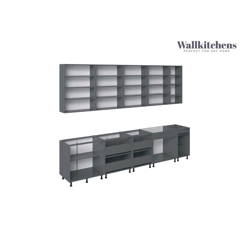 Modern Kitchen Cabinet Set - Natural Teak & Black, 11Ft Wide (138x24)