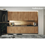Conjunto de móveis de cozinha modernos - Teca natural e preto, 11 pés de largura (138x24)