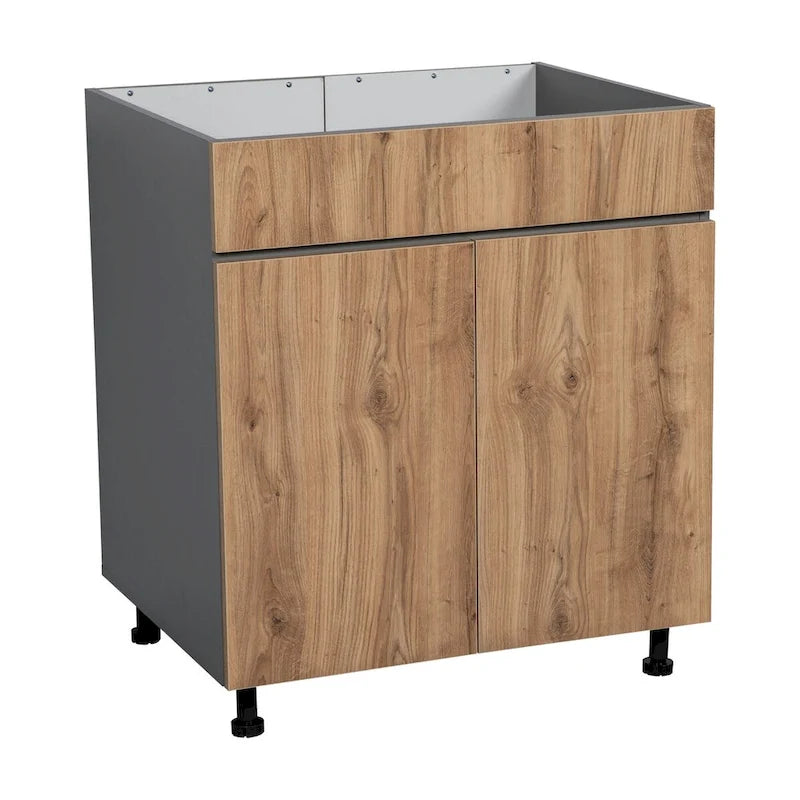 33" Sink Base Cabinet with High Double Door - Grey, 33 x 34.5 x 23.375 in.