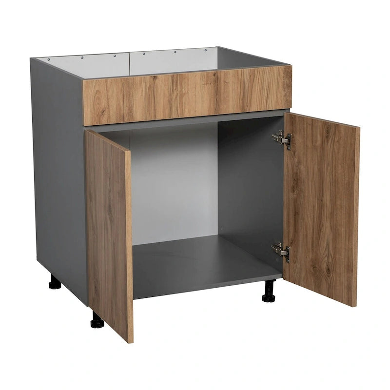 33" Sink Base Cabinet with High Double Door - Grey, 33 x 34.5 x 23.375 in.