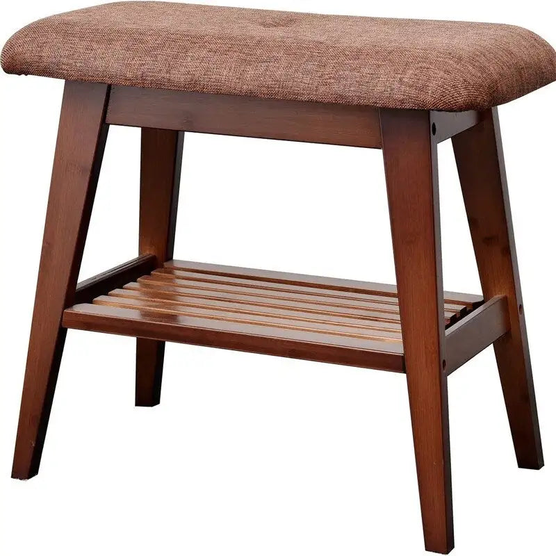 Bamboo Entryway Bench with Shoe Shelf and Cushion