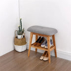 Bamboo Entryway Bench with Shoe Shelf and Cushion