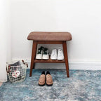 Bamboo Entryway Bench with Shoe Shelf and Cushion