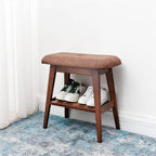 Bamboo Entryway Bench with Shoe Shelf and Cushion