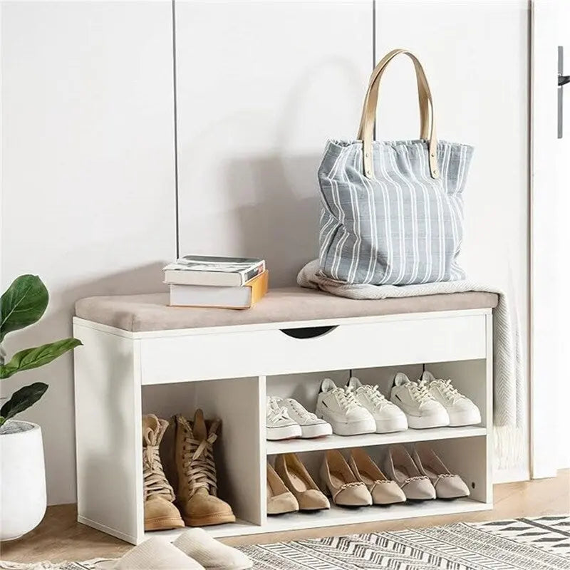 39-Inch 2-Tier Shoe Storage Bench with Flip-Top Lid