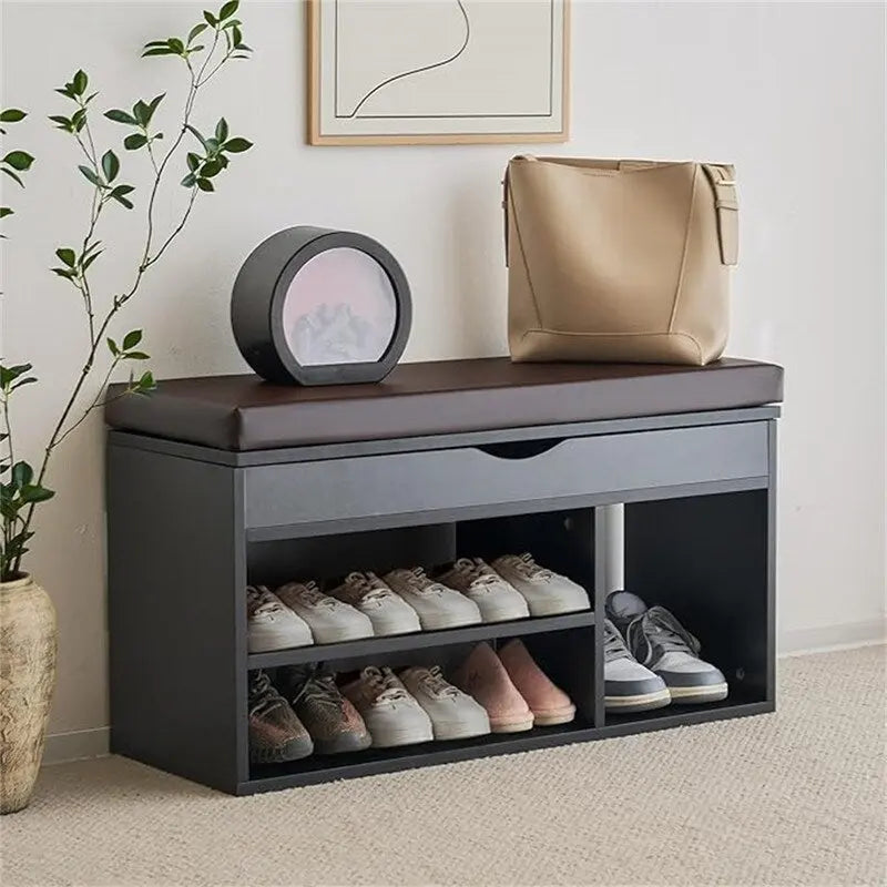 39-Inch 2-Tier Shoe Storage Bench with Flip-Top Lid