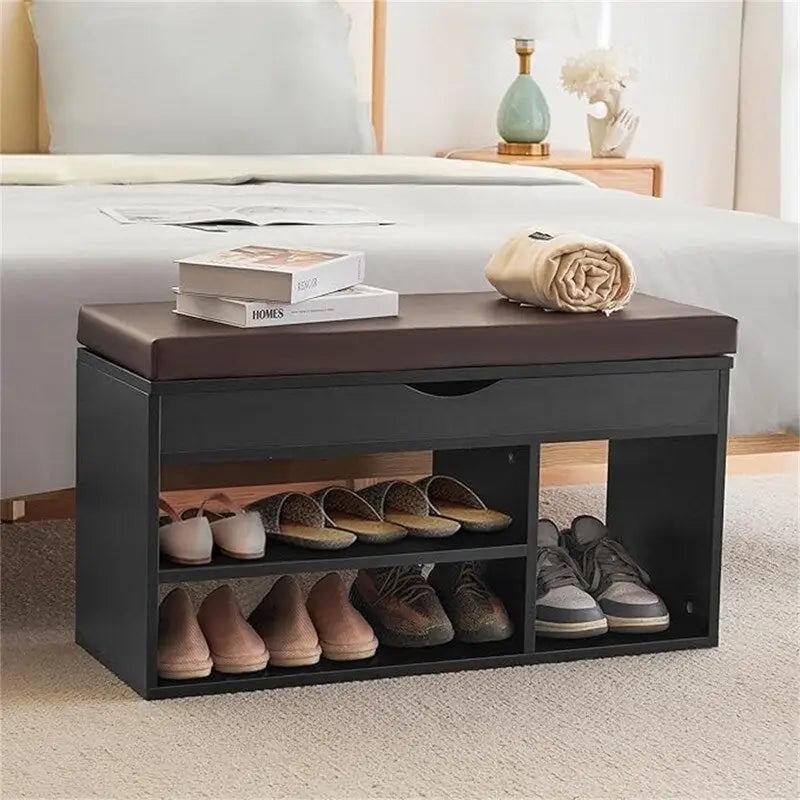 39-Inch 2-Tier Shoe Storage Bench with Flip-Top Lid