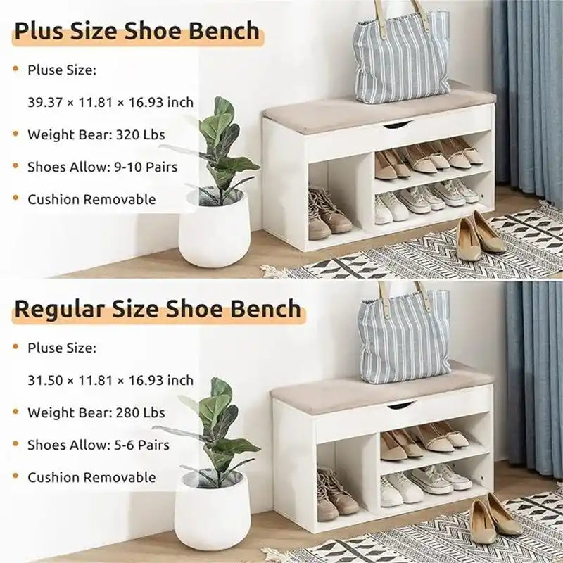 39-Inch 2-Tier Shoe Storage Bench with Flip-Top Lid