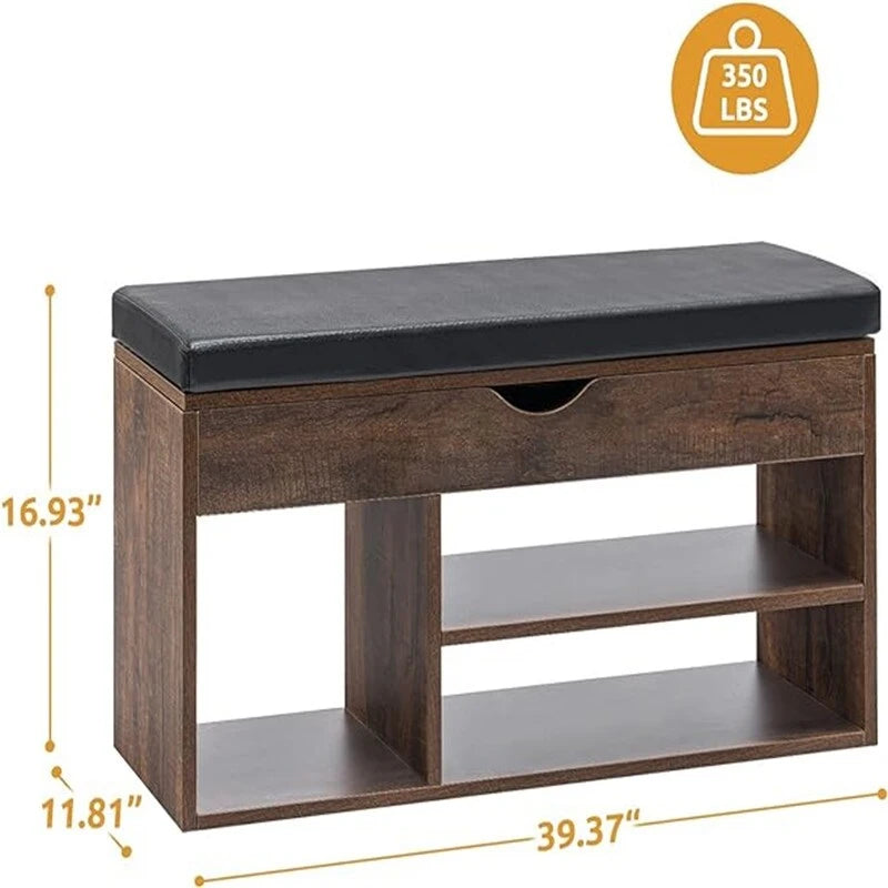 39-Inch 2-Tier Shoe Storage Bench with Flip-Top Lid