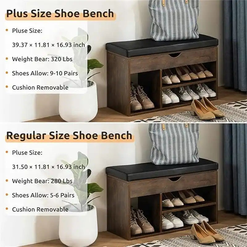 39-Inch 2-Tier Shoe Storage Bench with Flip-Top Lid