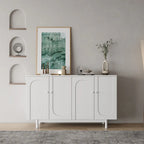 4-Door Storage Cabinet with Pine Legs and Wood Pulls