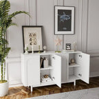 4-Door Storage Cabinet with Pine Legs and Wood Pulls