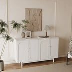 4-Door Storage Cabinet with Pine Legs and Wood Pulls
