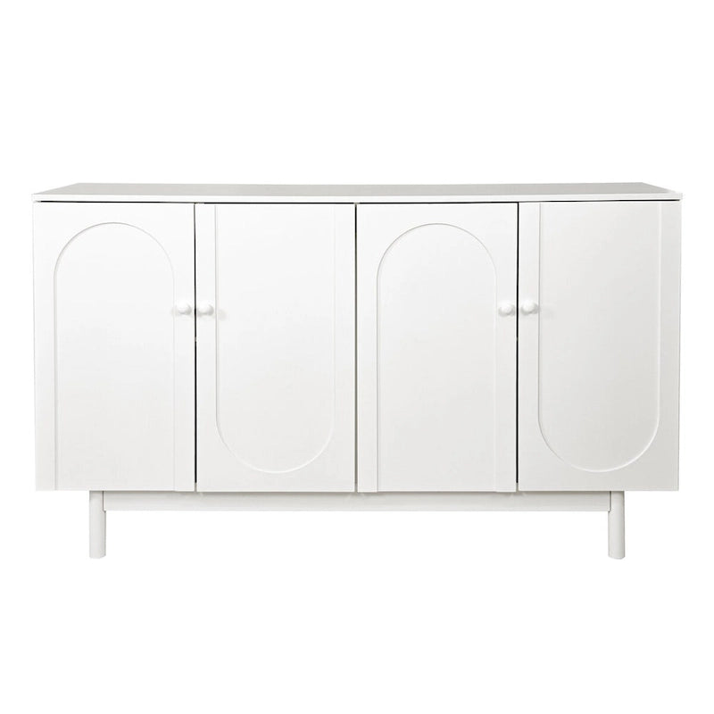 4-Door Storage Cabinet with Pine Legs and Wood Pulls