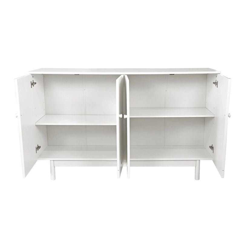 4-Door Storage Cabinet with Pine Legs and Wood Pulls