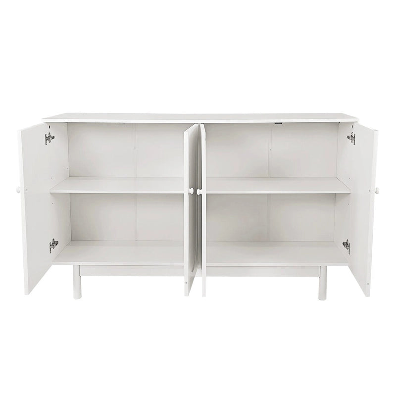 4-Door Storage Cabinet with Pine Legs and Wood Pulls