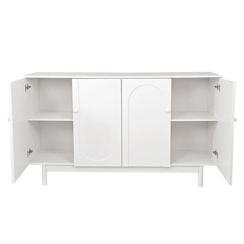 4-Door Storage Cabinet with Pine Legs and Wood Pulls