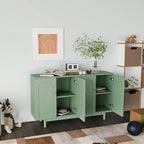 4-Door Storage Cabinet with Pine Legs and Wood Pulls