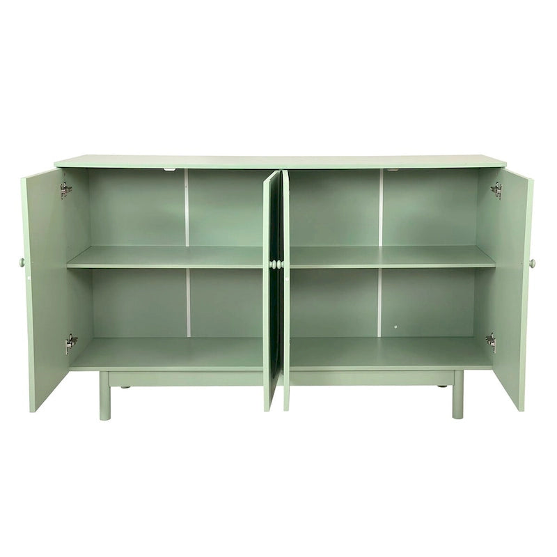 4-Door Storage Cabinet with Pine Legs and Wood Pulls