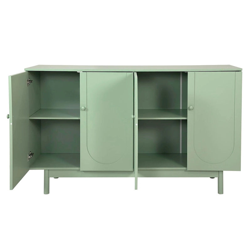 4-Door Storage Cabinet with Pine Legs and Wood Pulls