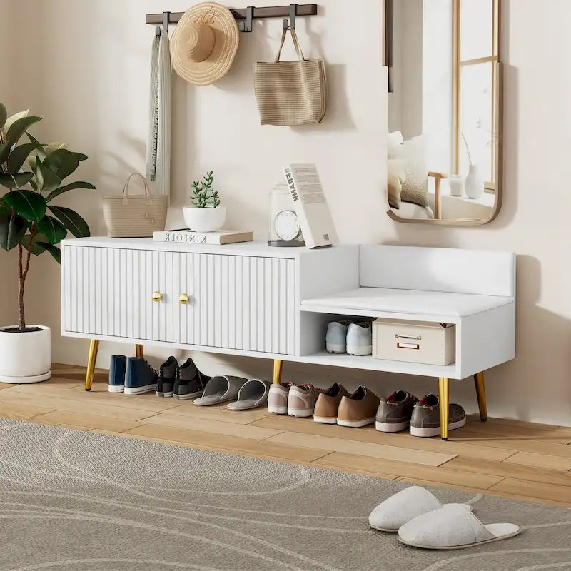 Upholstered Shoe Storage Bench with Hidden Compartment