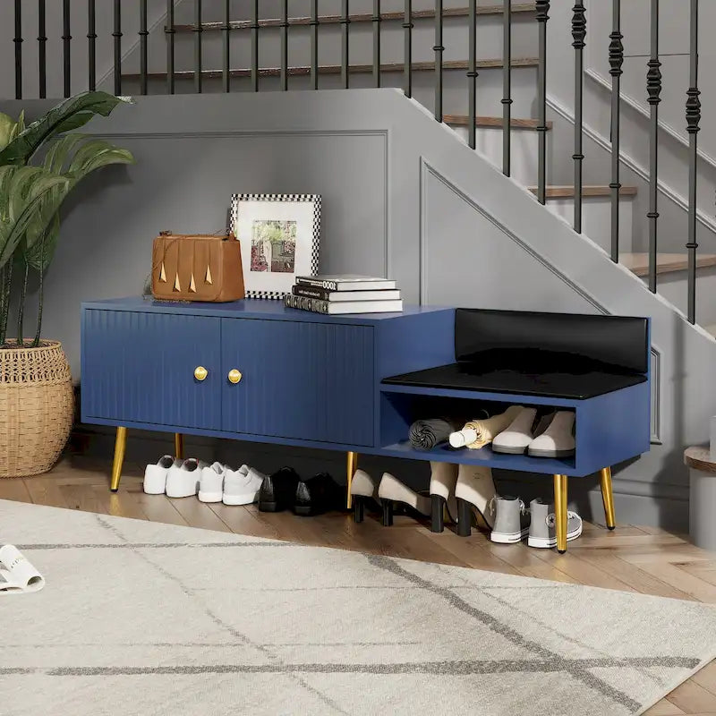 Upholstered Shoe Storage Bench with Hidden Compartment