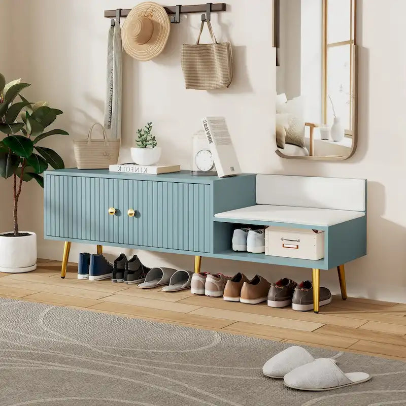 Upholstered Shoe Storage Bench with Hidden Compartment