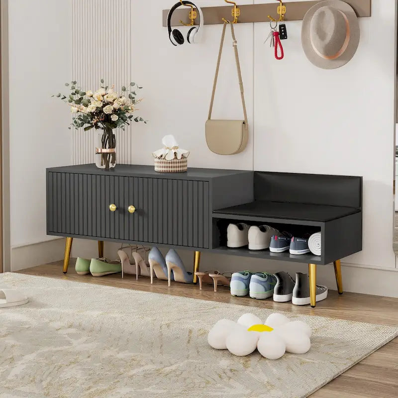 Upholstered Shoe Storage Bench with Hidden Compartment