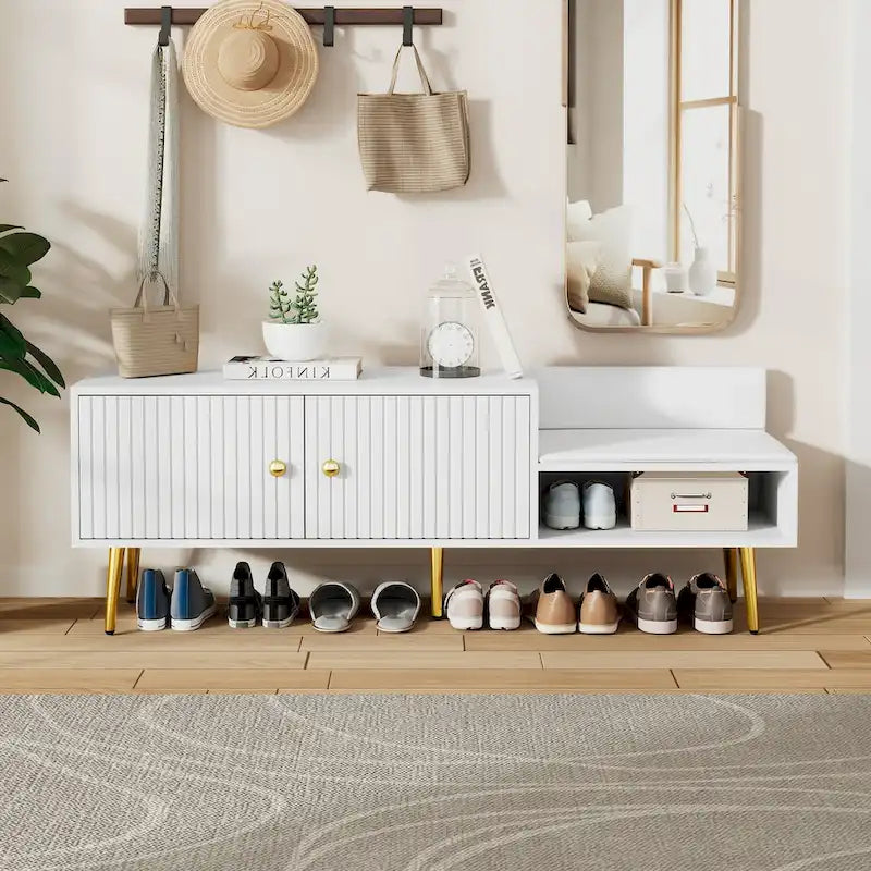 Upholstered Shoe Storage Bench with Hidden Compartment