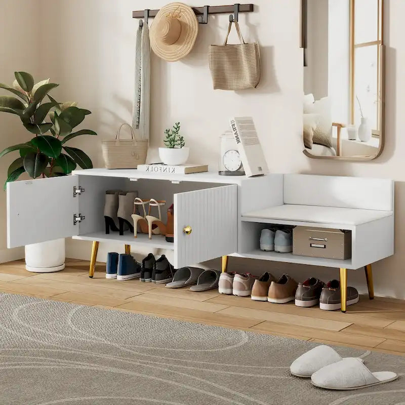 Upholstered Shoe Storage Bench with Hidden Compartment