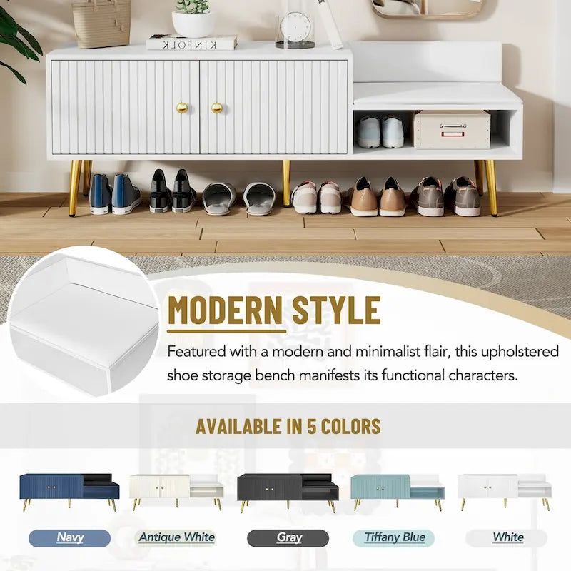 Upholstered Shoe Storage Bench with Hidden Compartment