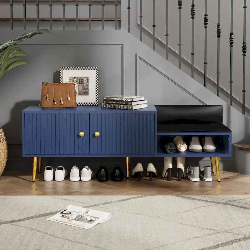 Upholstered Shoe Storage Bench with Hidden Compartment