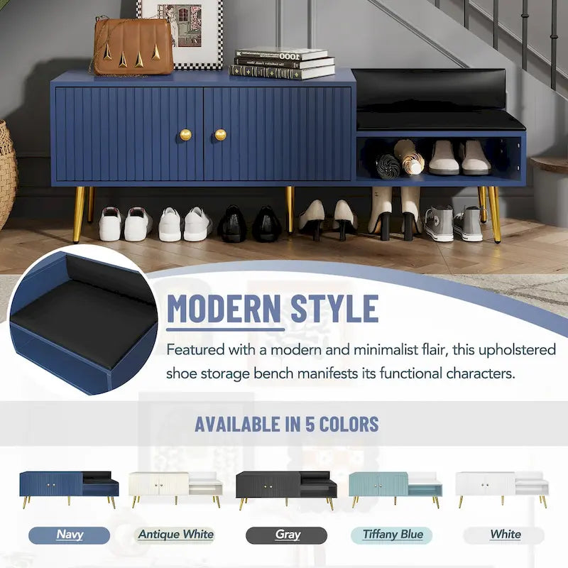 Upholstered Shoe Storage Bench with Hidden Compartment