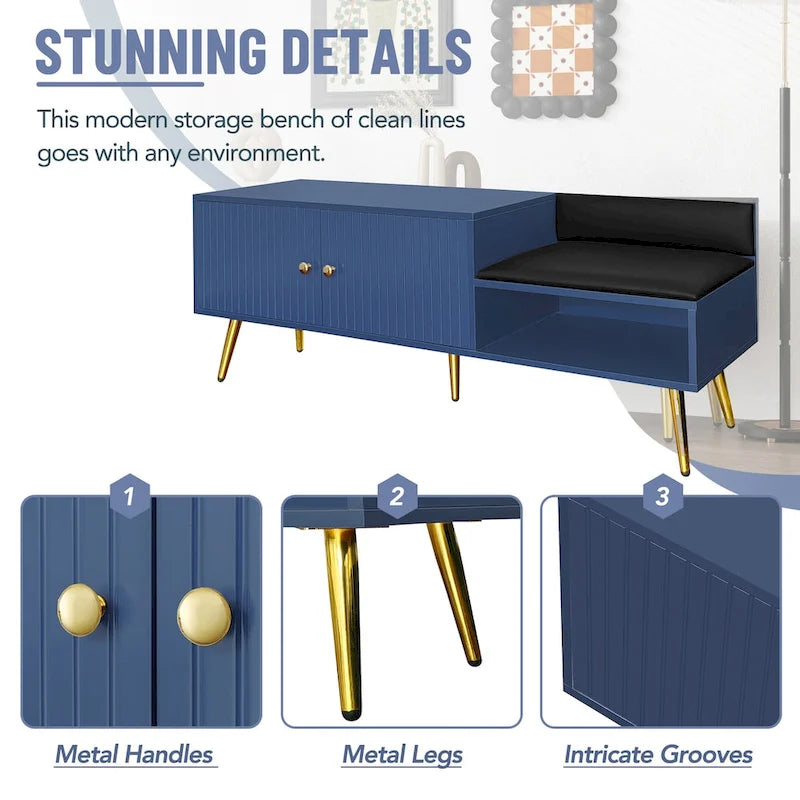 Upholstered Shoe Storage Bench with Hidden Compartment