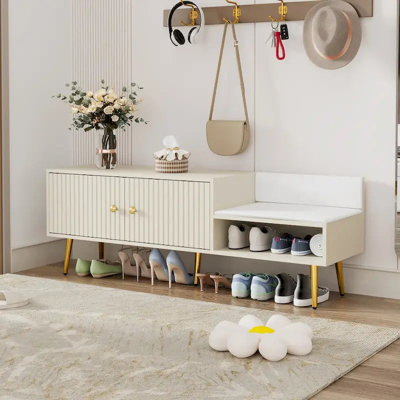 Upholstered Shoe Storage Bench with Hidden Compartment