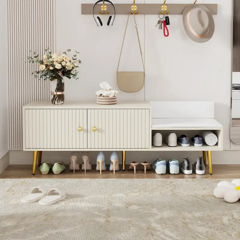 Upholstered Shoe Storage Bench with Hidden Compartment