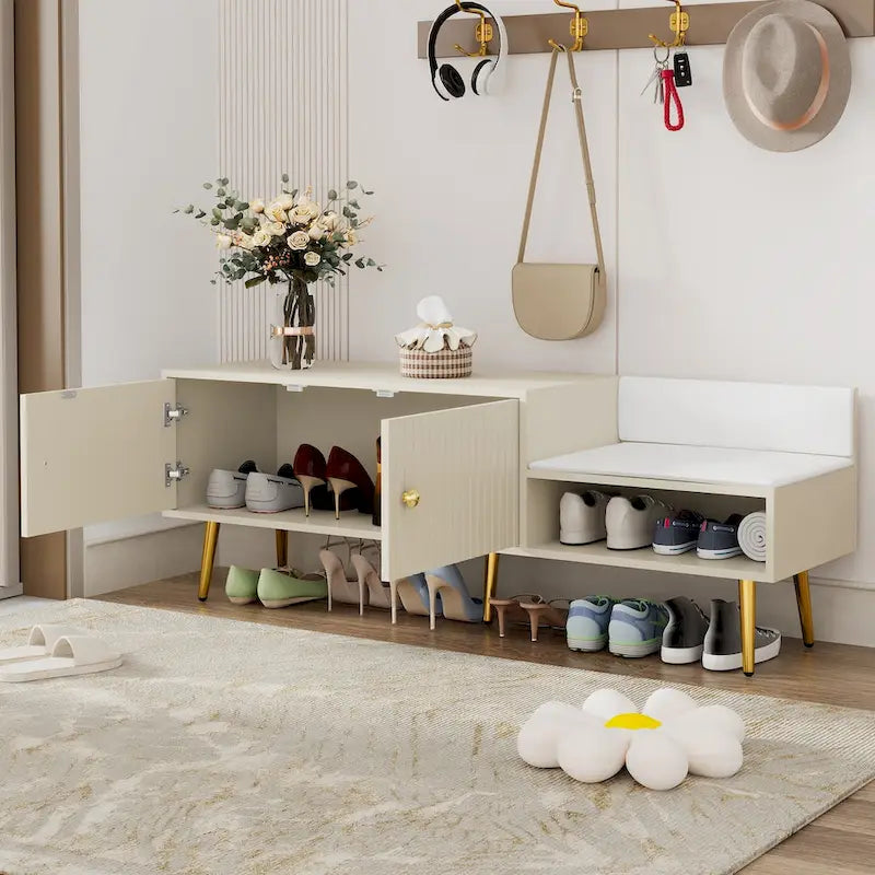 Upholstered Shoe Storage Bench with Hidden Compartment