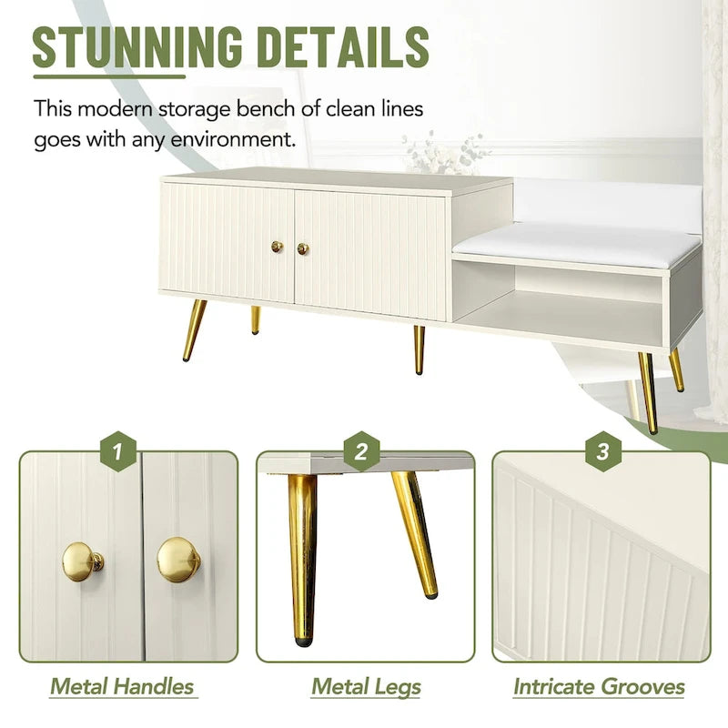 Upholstered Shoe Storage Bench with Hidden Compartment