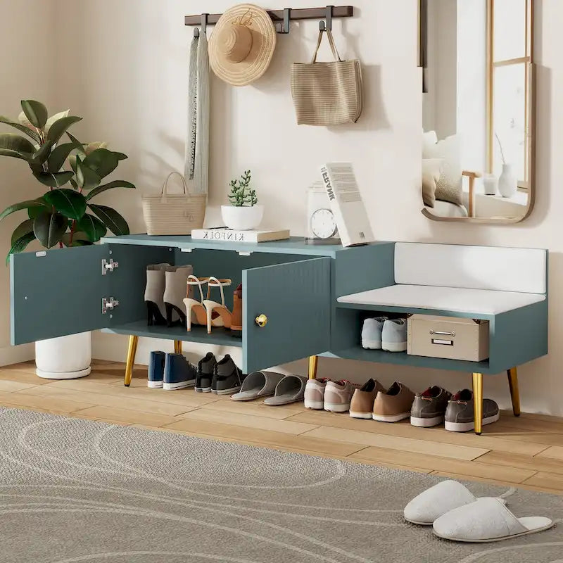 Upholstered Shoe Storage Bench with Hidden Compartment