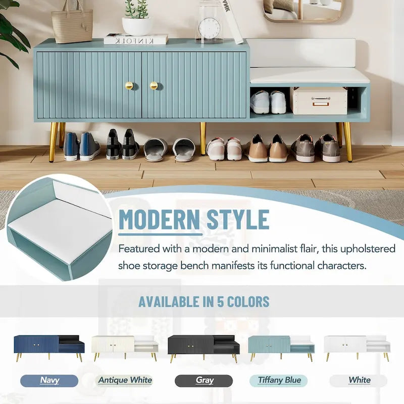 Upholstered Shoe Storage Bench with Hidden Compartment