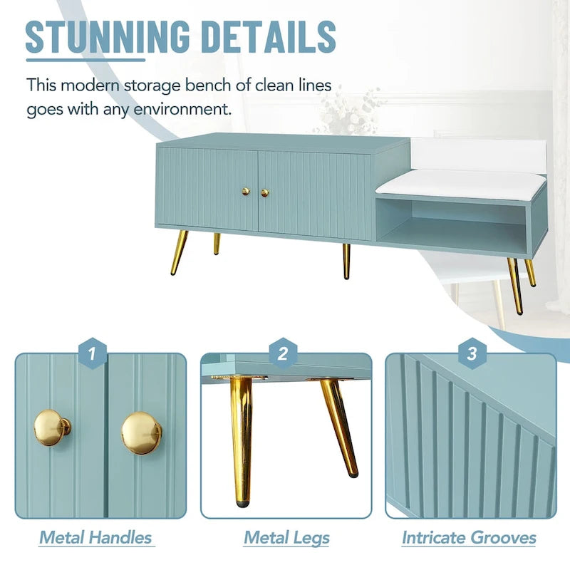 Upholstered Shoe Storage Bench with Hidden Compartment