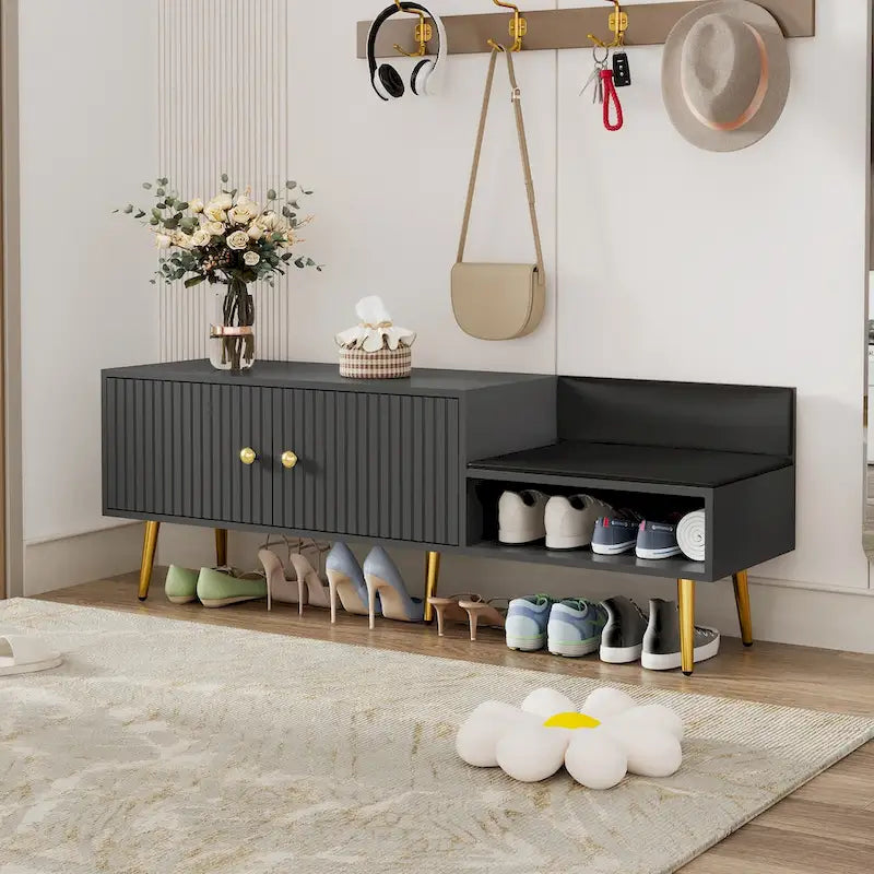 Upholstered Shoe Storage Bench with Hidden Compartment